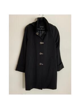 London Fog Women's Black Rain Coat‎ large silver closures size large